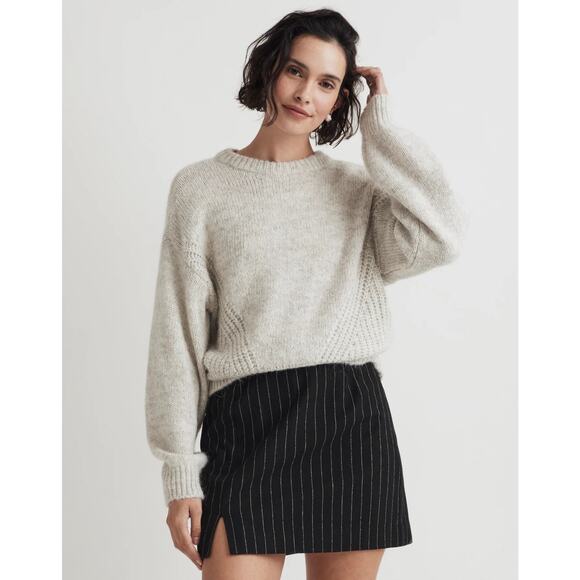 Madewell Wool Blend Heather Wedge Knit Sweater Gray Pullover Relaxed Fit Size XL - Picture 1 of 9